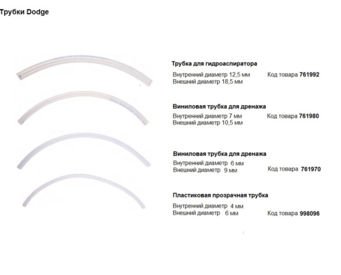 Трубки для аспирации, вливания и дренажа, производитель Dodge, профессиональные средства для бальзамирования от компании TanatoService